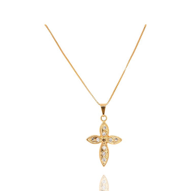 Gold Vintage Cross With CZ Necklace